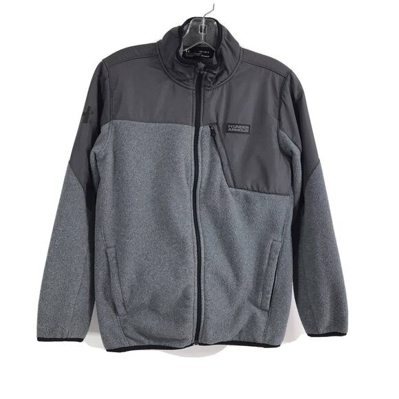 Under Armour Jacket Youth Gray Coldgear Fleece Loose Fit Full Zip Boys Large YLG - Picture 1 of 6